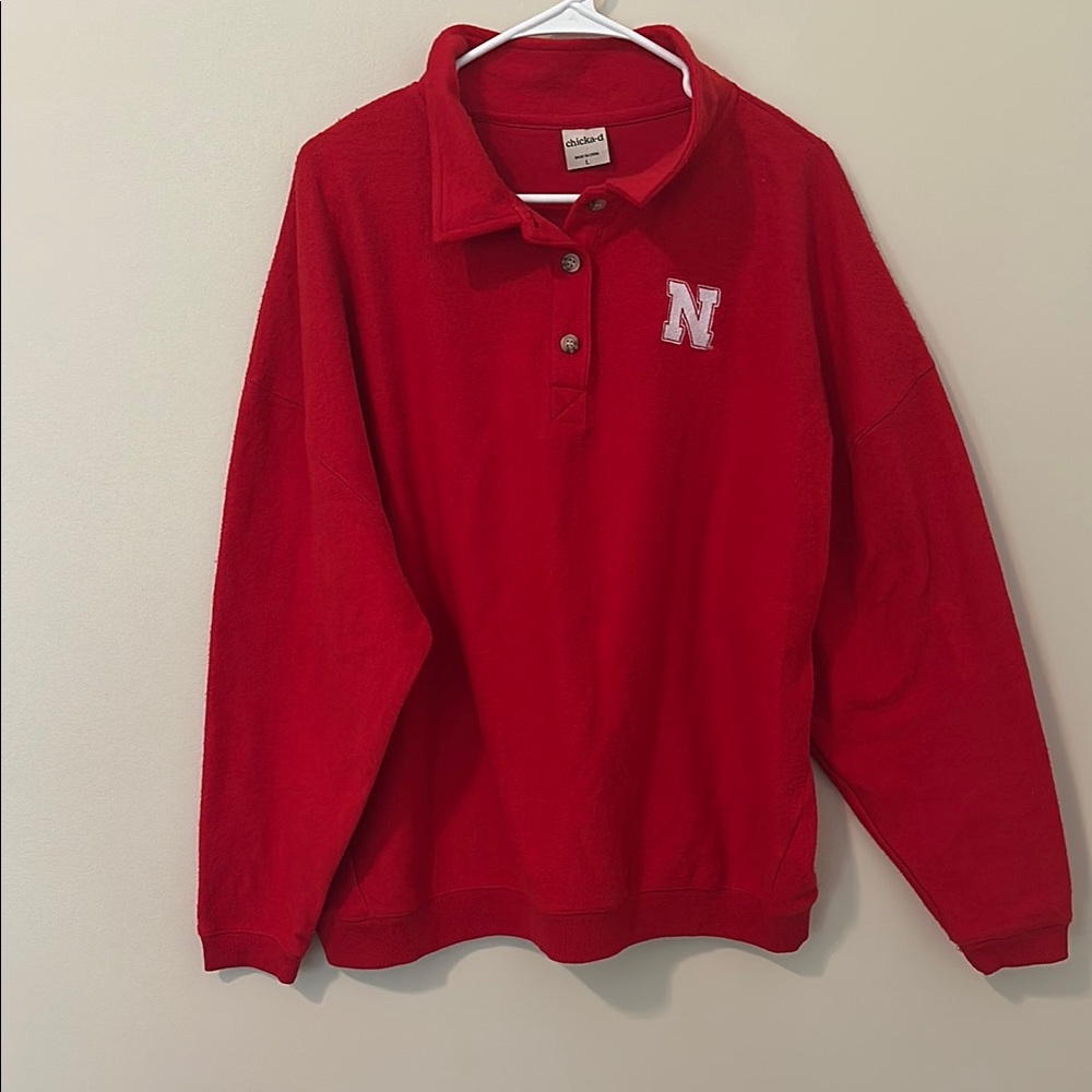Nebraska Bright Red Fleece Quarter-Zip Pullover Sweater